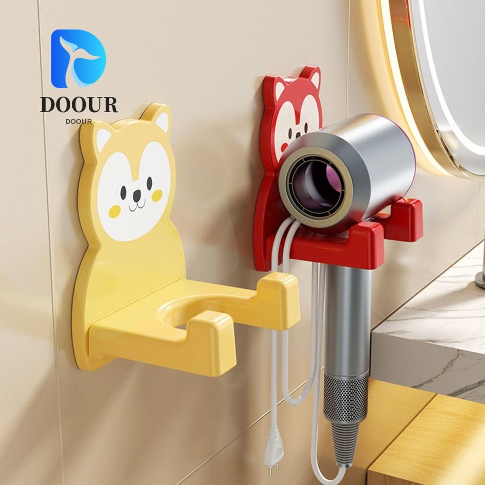 DOOUR ชั้นเก็บเครื่องเป่าผม,ขาตั้งเครื่องหนีบผมแบบเจาะฟรีแบบใช้ซ้ําได้,การ์ตูนทนทานเครื่องมือผมออแกไนเซอร์ประหยัดพื้นที่ชั้นวางติดผนังในครั