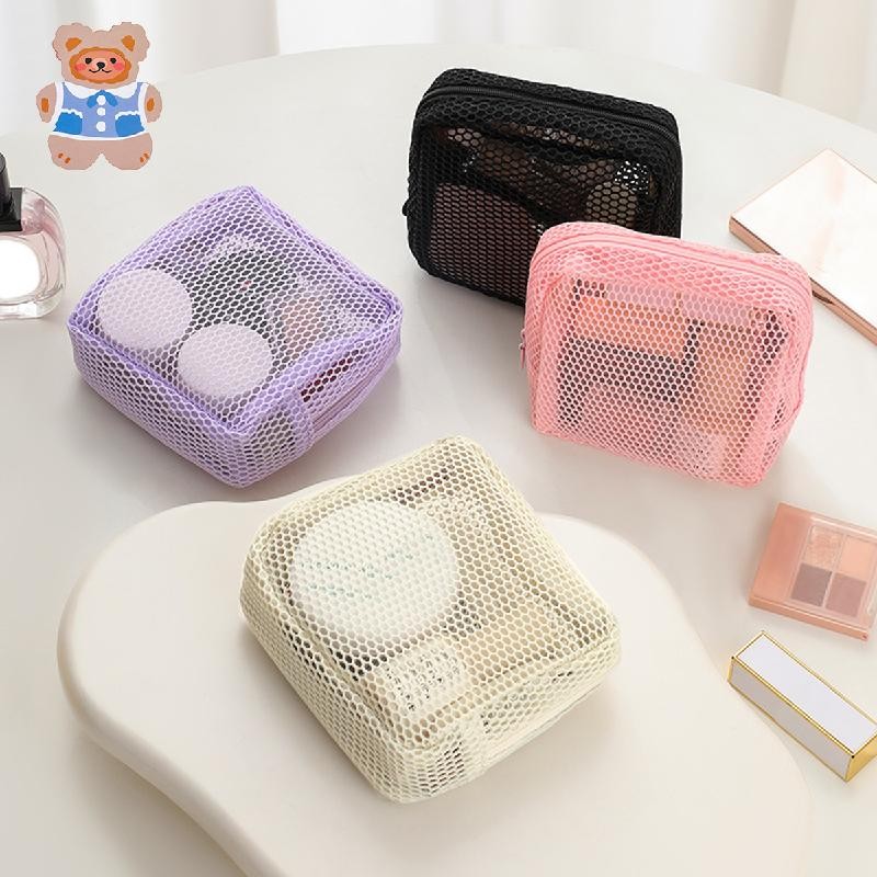 Dopamine Color Tofu Bag กระเป๋าเครื่องสําอางตาข่ายแบบพกพาความจุขนาดใหญ่สําหรับแต่งหน้าลิปสติกและแผ่น