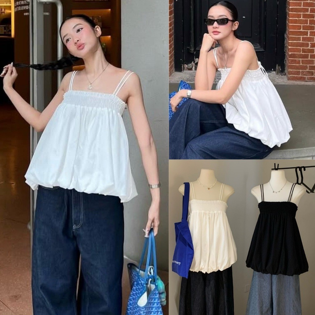 W6245 เสื้อสายเดี่ยว ทรงบอลลูน ผ้านิ่มใส่สบาย มากๆค่า ผ้าแฟชั่นเกาหลี TAG WG.WE