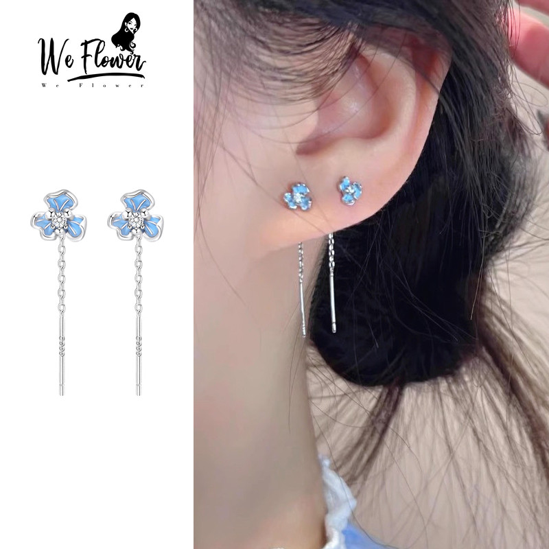 We Flower ต่างหูเงินส925 แบบไอริส.Blue พู่โซ่ สำหรับผู้หญิง เครื่องประดับหมั้นหรูหรา