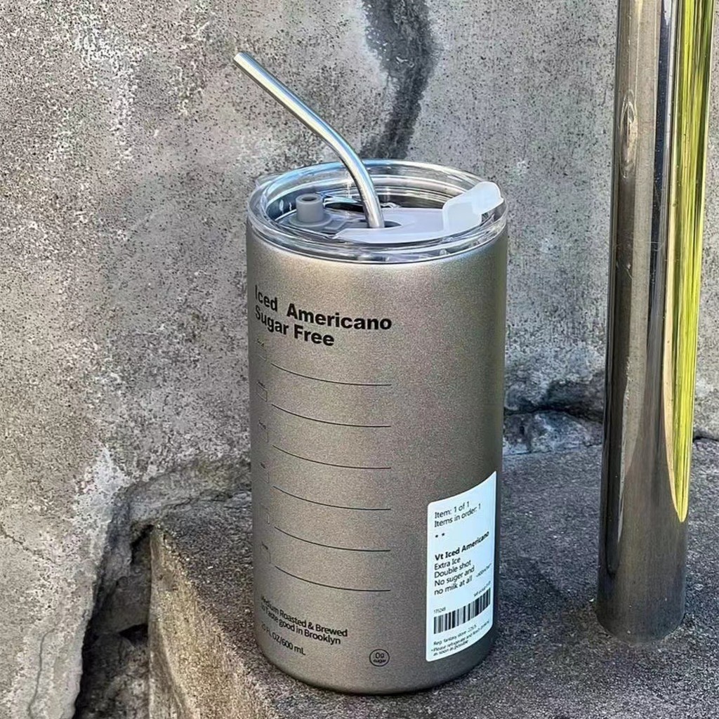 แก้วเก็บความเย็น กระติกน้ำร้อน แก้วกาแฟ สเตนเลส พร้อมหลอดดูด กระติกเก็บความเย็น ความจุขนาดใหญ่ 600ml