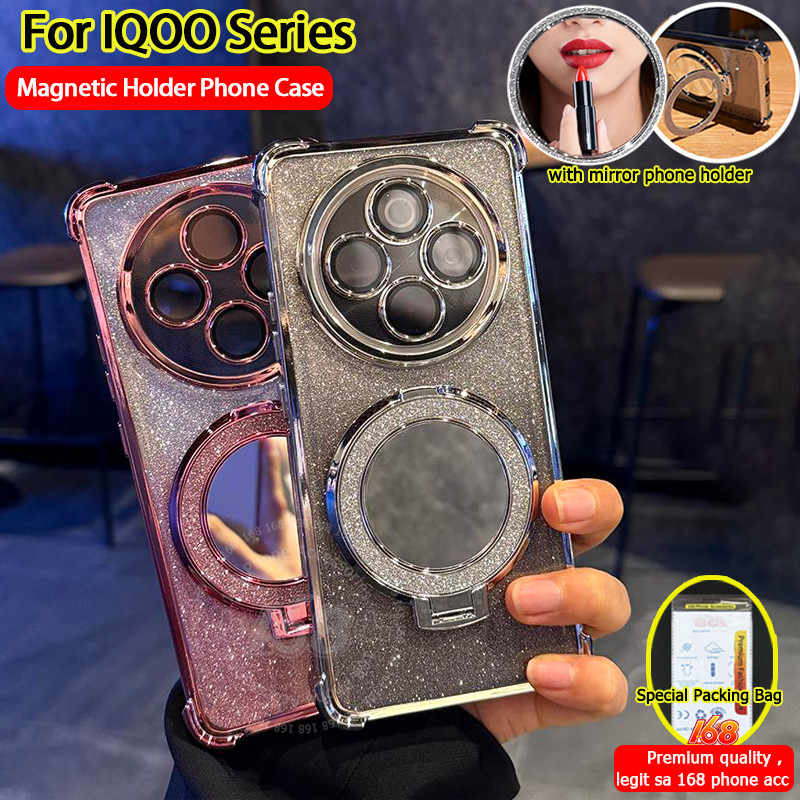 เคส iQOO Z10 5G Case เคสใสเยลลี่กันกระแทกเคสโทรศัพท์แววหรูหราพร้อมกล้องเลนส์ฝาครอบฟิล์มป้องกันแต่งหน้ากระจกผู้ถือโทรศัพท์ขาตั้งสาวโทรศัพท์