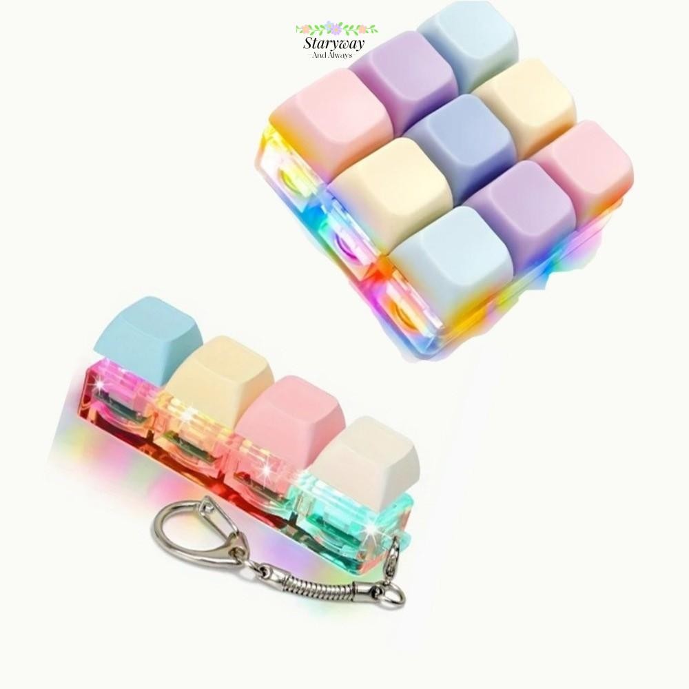 STARYSWAY Fidget พวงกุญแจ, ปุ่มปุ่มกดคีย์บอร์ดนิ้ว, ผ่านเวลา DIY คีย์บอร์ดบรรเทาความเครียด Clicker ของเล่นผู้ใหญ่
