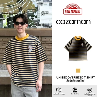 CAZAMAN เสื้อยืด OVERSIZE เสื้อยืดโอเวอร์ไซส์ เสื้อยืดแขนสั้น ผ้าฝ้ายแท้ เสื้อลาย ใส่สบาย C25672