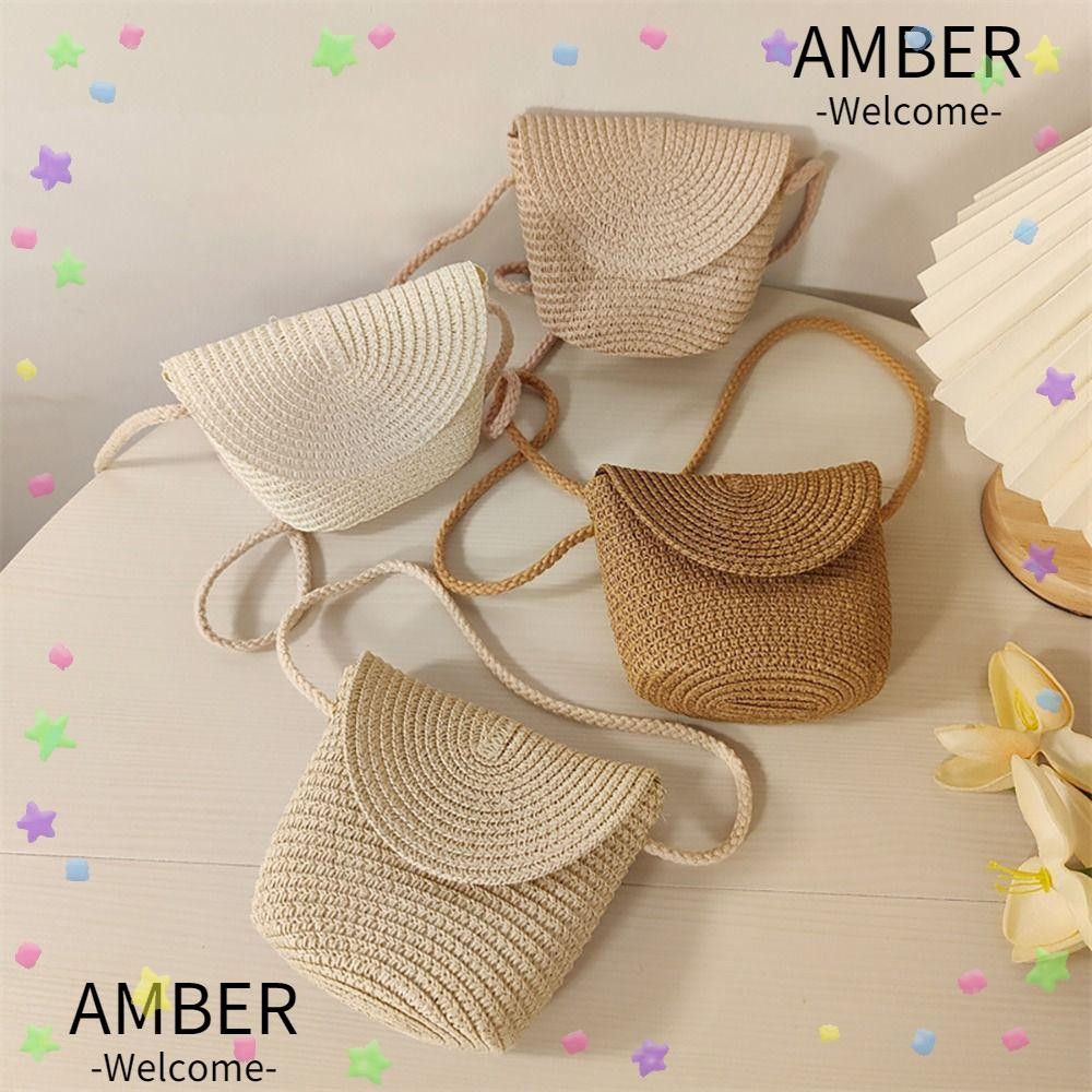 AMBER Straw Bag, Shell Shape Handmade Straw Handbag, Coin Purse Straw Shoulder Bags Women Girl