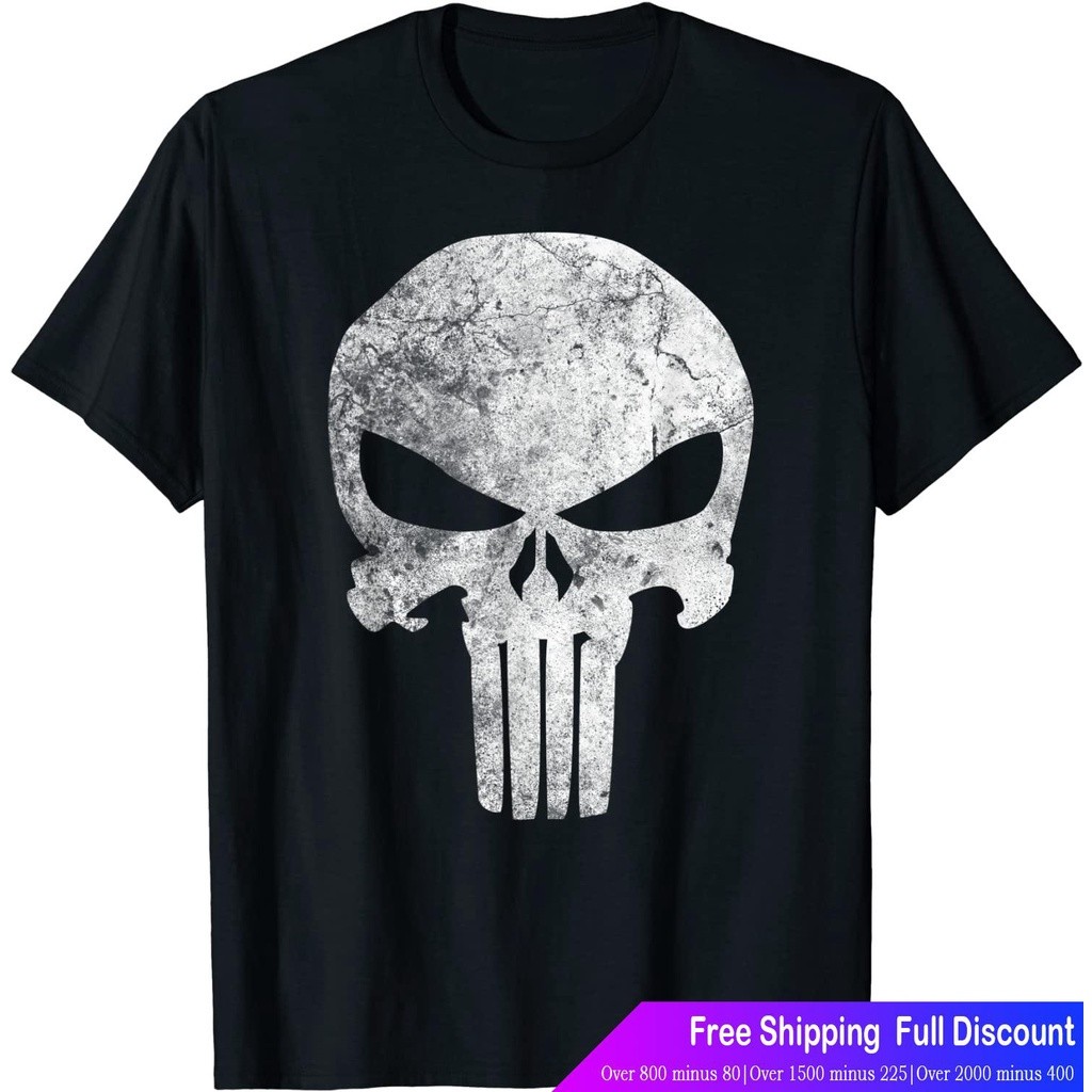 Marvel Punisher Skull Symbol Distressed T-Shirt สำหรับใส่แฟชั่น