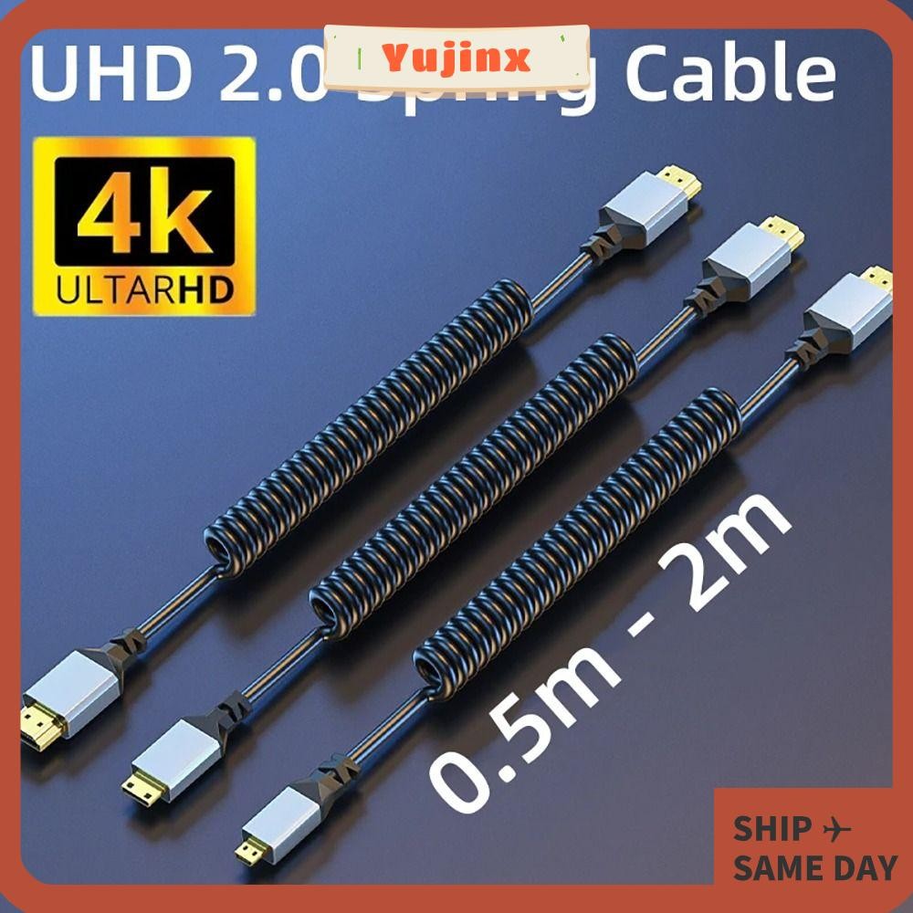 YUJINX HDMI to Mini HDMI, Telescopic Spring Cable Plug and Play สาย HDMI to HDMI, อุปกรณ์เสริมความละเอียดสูง 4K/2K @ 60hz 1080P สายอะแดปเตอร์