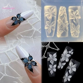 <DBFl-t>แม่พิมพ์เพ้นท์เล็บ 3D แกะสลักโค้ง Lily ดอกไม้โปร่งใสตกแต่งเล็บ DIY แม่แบบซิลิโคนใหม่