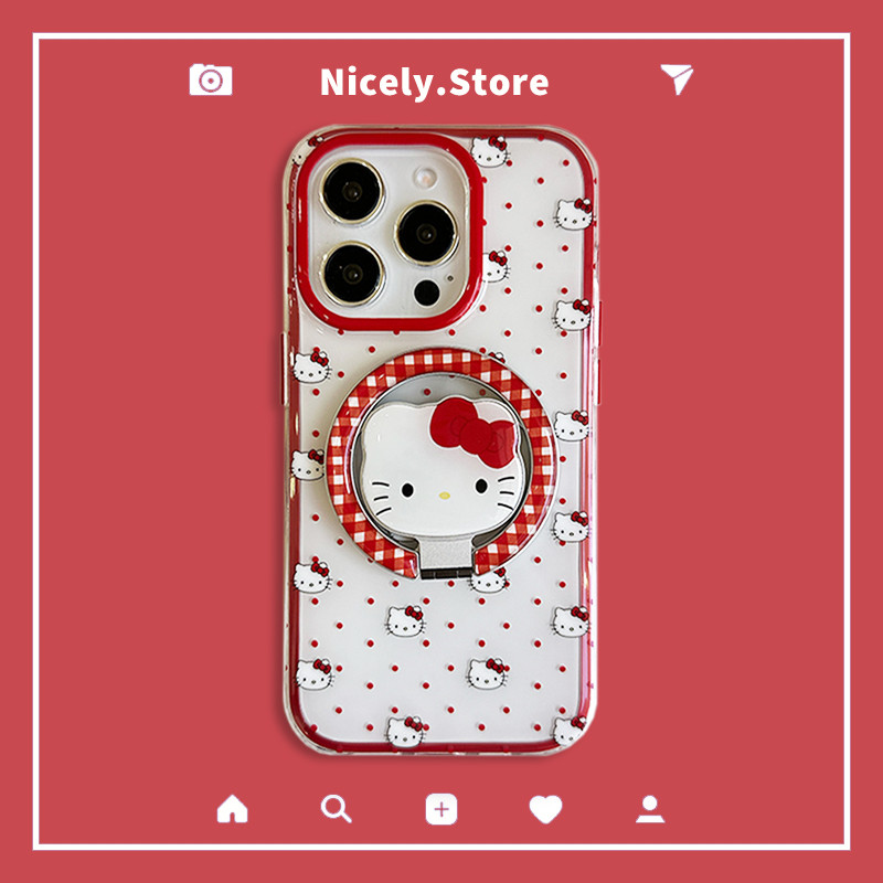 2 in 1 การ์ตูน Kitty Cat Wave Point TPU เคสโทรศัพท์สําหรับ iPhone 17 16 15 14 13 Pro Max 13ProMax ผู้ถือขาตั้งกันกระแทกปกหลัง