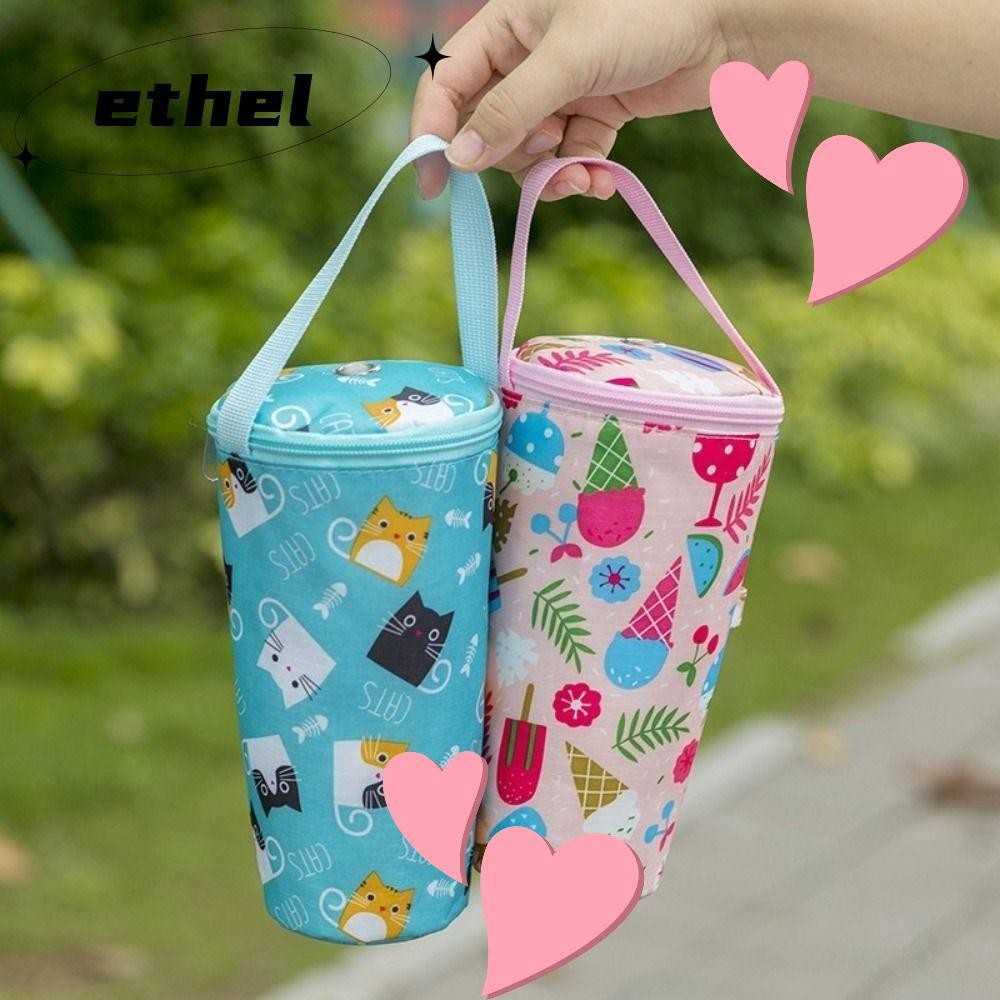 Ethel1 กระเป๋าผ้าใส่ชานมแบบพกพาสำหรับเดินทาง พร้อมฝาแก้วเก็บความร้อน กระเป๋าพกพาที่เป็นมิตรกับสิ่งแวดล้อม