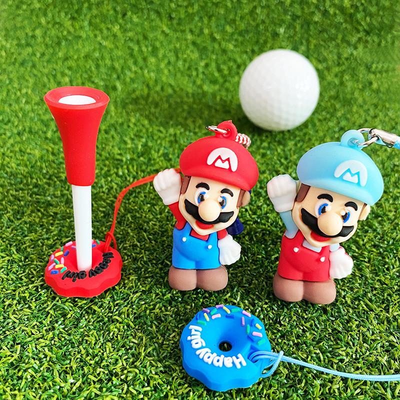 GOLF slat Mario จี้การ์ตูน 83 มม. ที่นั่งลูกบอลพลาสติก บันไดกอล์ฟพร้อมที่ครอบสตั๊ด GOLF TEE