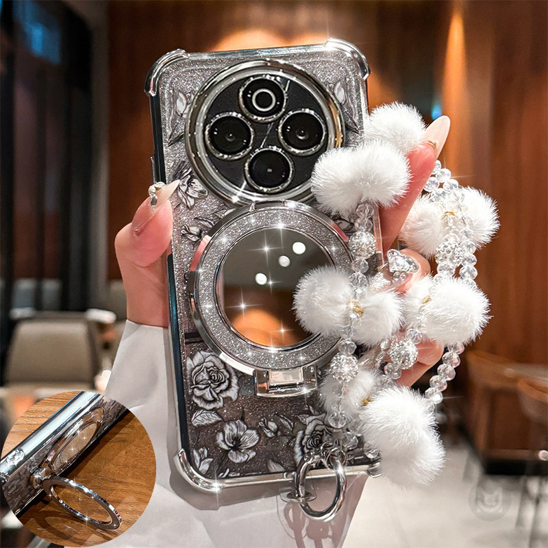 ปลอกสําหรับ VIVO X200 X100 Pro X100S X200S X100 X200 Ultra Bling กระจกผู้ถือนุ่มเคสโทรศัพท์พร้อมสร้อยข้อมือโซ่