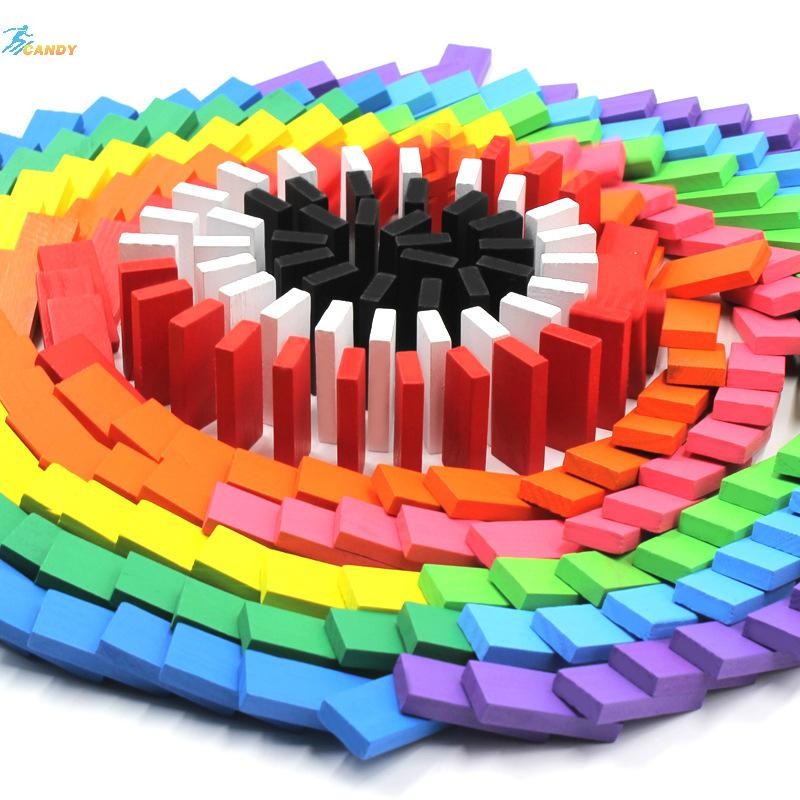 NDY โดมิโนที่มีสีสัน 120 ชิ้นของกลไกเกมสําหรับเด็ก Domino ไม้อาคารชิ้น N