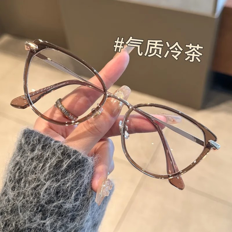 แว่นตาสุภาพสตรี Retro Cats Eye แบบสายตาสั้น กรอบเล็กทรงแบน พร้อมติดตั้งเลนส์ได้ jz801yj