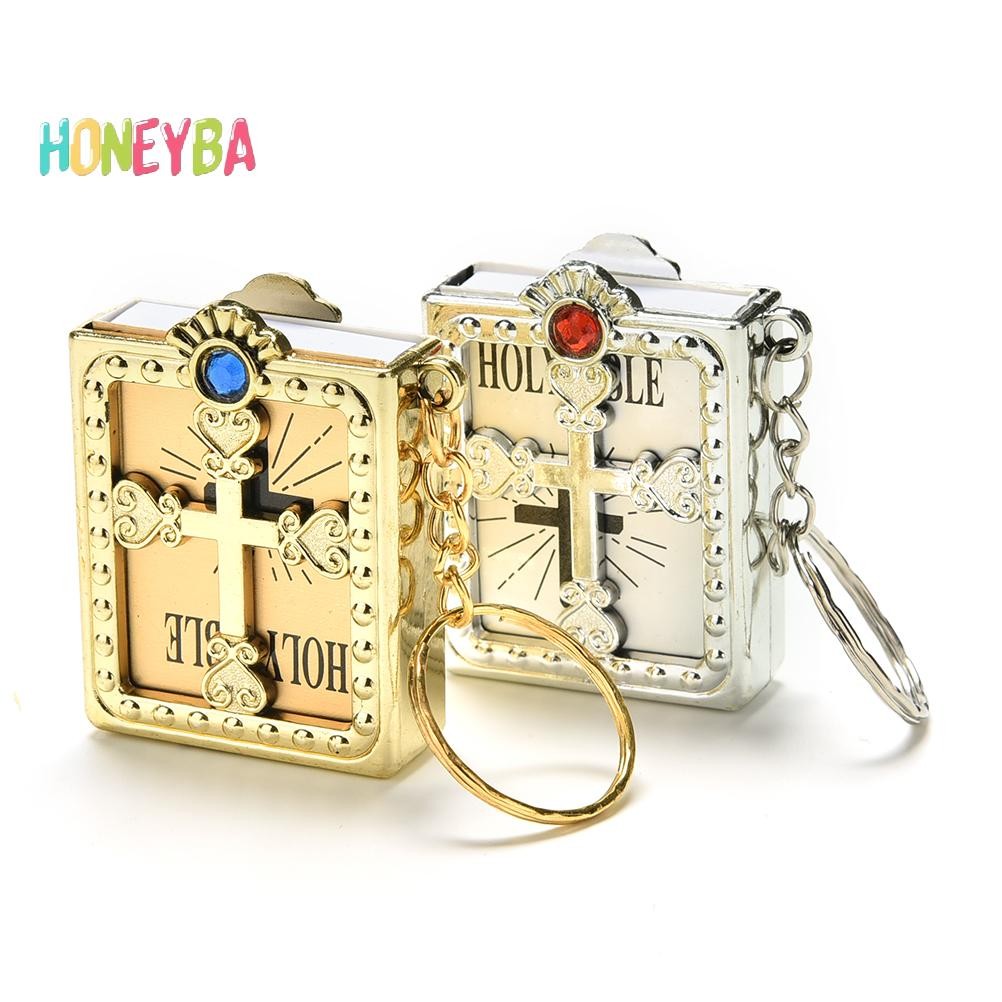 <Honeyba> 1 ชิ้นพวงกุญแจพระคัมภีร์ขนาดเล็กภาษาอังกฤษ HOLY BIBLE ศาสนาคริสเตียนพระเยซูปก Nice