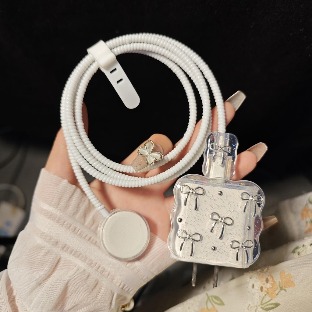น่ารักโบว์สายป้องกัน Charger สําหรับ Apple Iwatch S10 20W Fast Charger Data Cable Management Cord Winder Kit สําหรับ S9 S8 S7