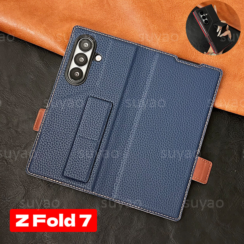 สําหรับ Samsung Galaxy Z พับ 7 Fold7 6 5 4 3 เคสโทรศัพท์สายรัดข้อมือยึด Frosted PU ปลอกหนัง ZFold7 กันกระแทกพร้อมขาตั้งพับป้องกันปกหลัง ราคา ถูกที่สุด ดีลบีเคเค