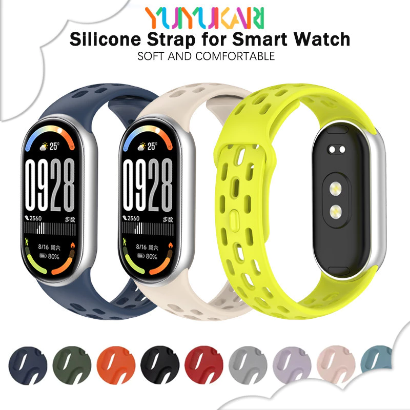 สายรัดยางกีฬาสำหรับ for Xiaomi Mi Band 10/9/8 สายรัดยางอ่อนสำหรับ for Smartwatch MiBand 9/8 NFC