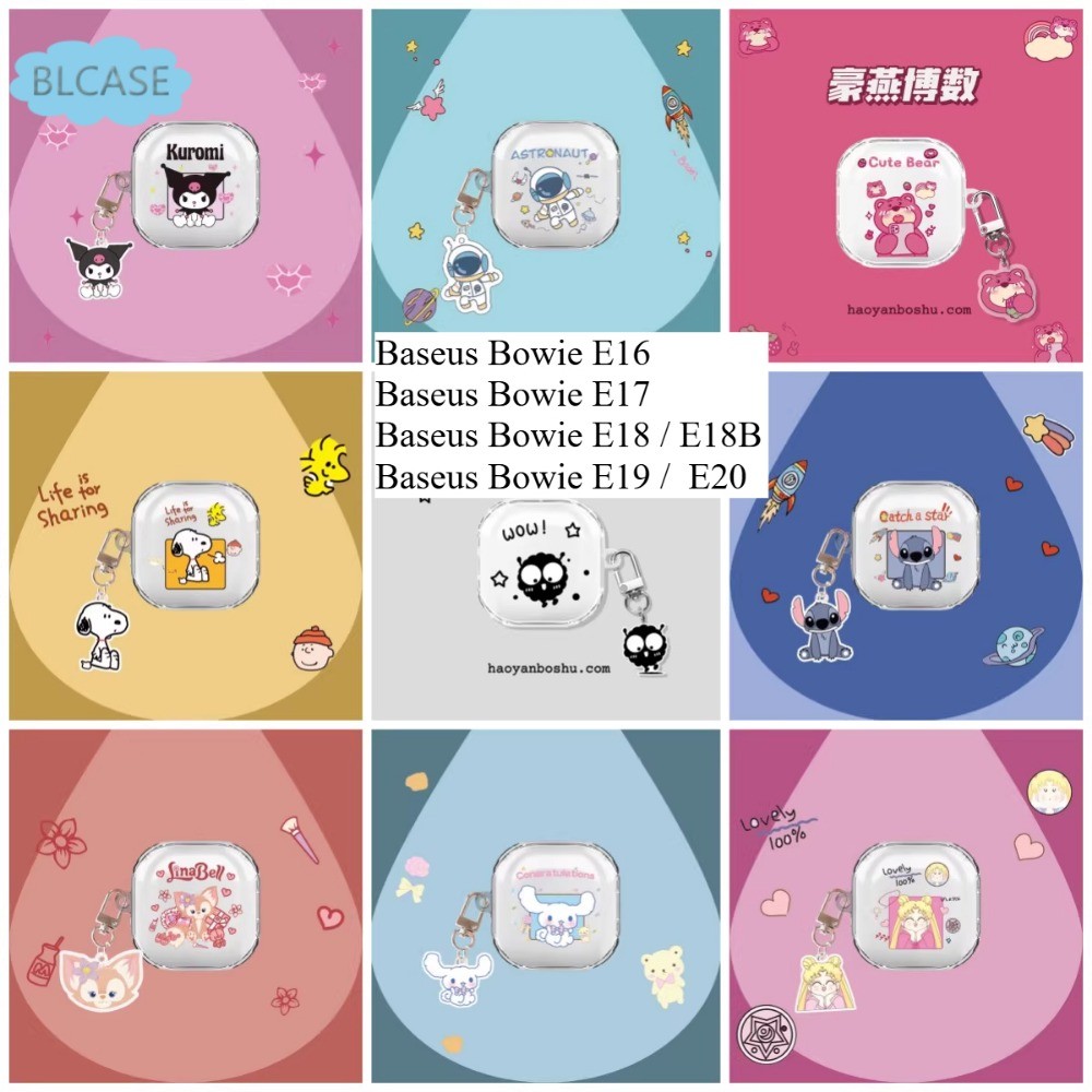 หูฟังใสการ์ตูนสําหรับ BASEUS E16 E17 E18 E18B E19 E20 Transpent หูฟังปลอกปลอกปลอกนุ่มพร้อมจี้