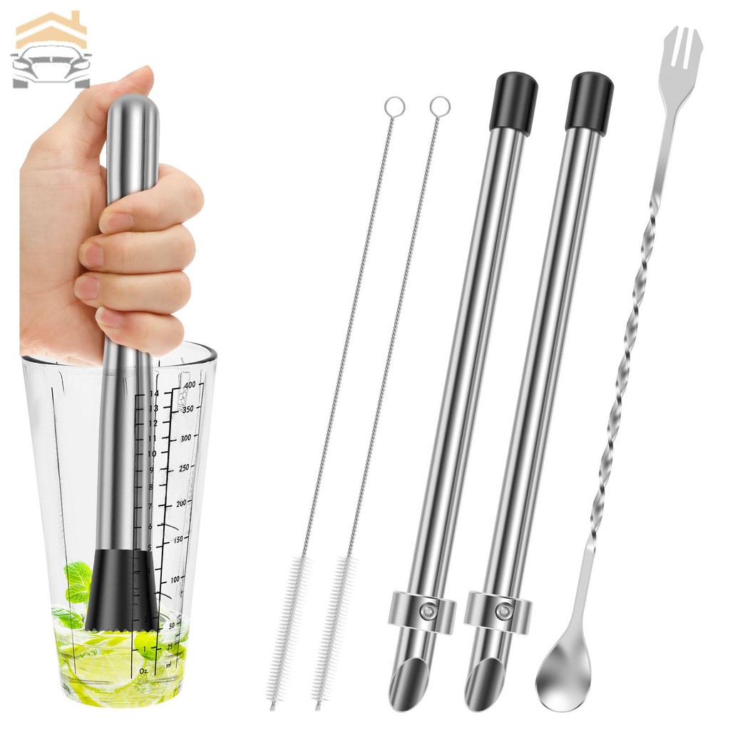 เครื่องมือเจาะฟาง Muddler ฝาพลาสติกฟาง Puncher แปรงสําหรับร้านกาแฟ Lemonade Stand Home SHOPQJC6216