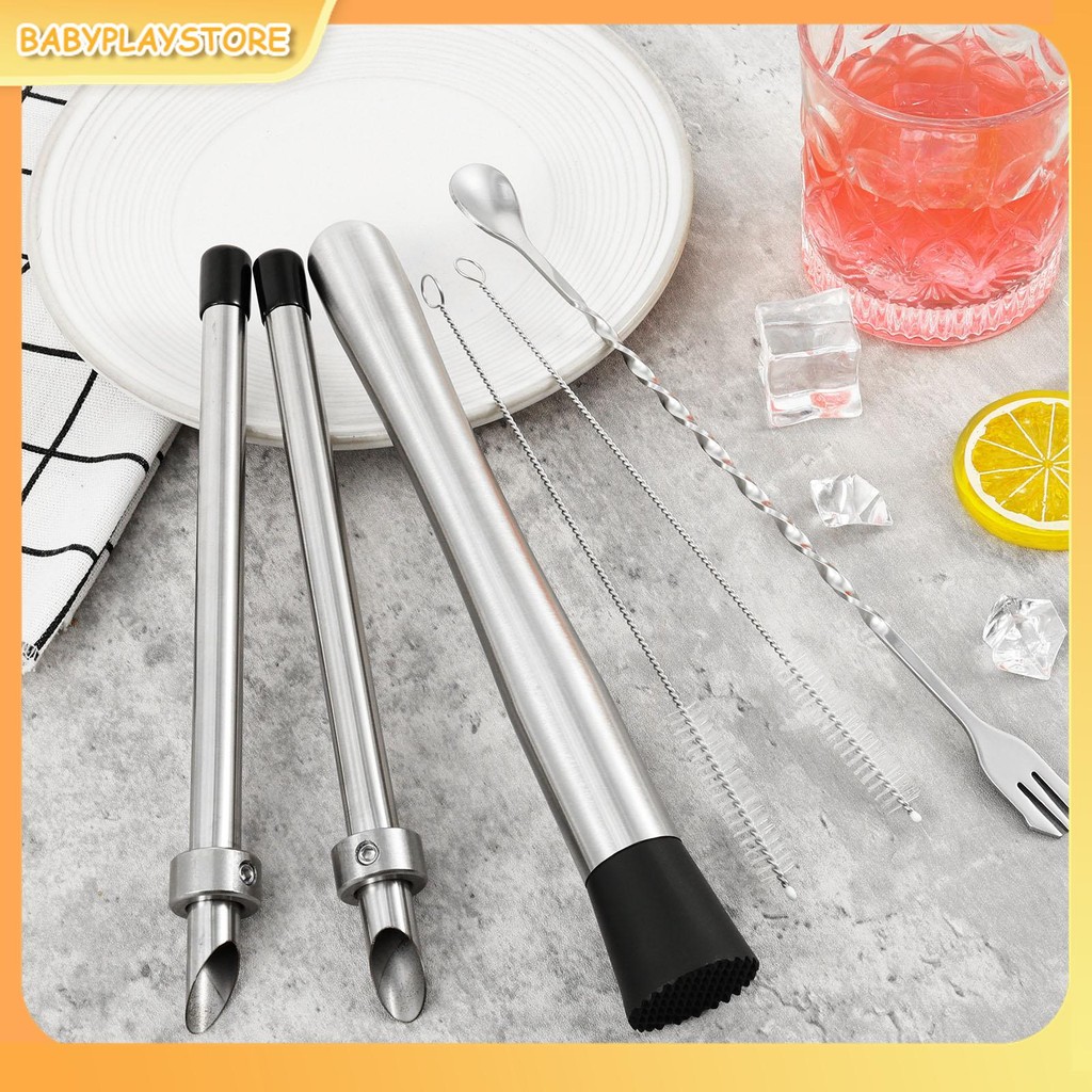 เครื่องมือเจาะฟาง Muddler ฝาพลาสติกฟาง Puncher แปรงสําหรับร้านกาแฟ Lemonade Stand Home SHOPQJC4535