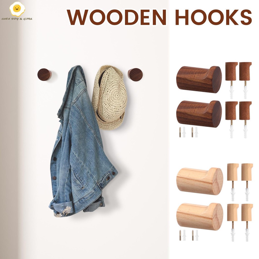 6 ชิ้นไม้ Coat Hook Enduring ติดผนังประตู Hook ติดตั้งง่าย Coat Rack ติดผนัง SHOPSBC2216