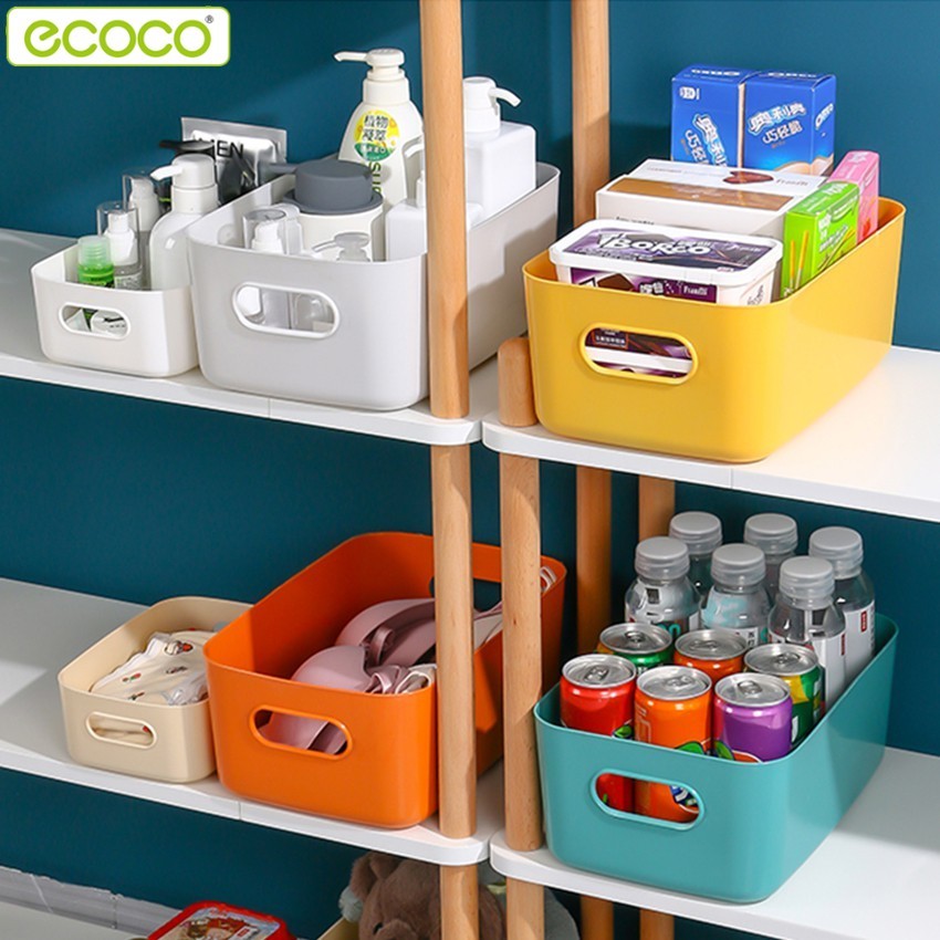 Ecoco กล่องจัดเก็บของ ตะกร้าใส่ของ จัดเก็บของจิปาถะ ใส่ของอเนกประสงค์ เก็บผ้าเช็ดตัว เก็บเสื้อผ้า มีหูจับ ถือง่าย