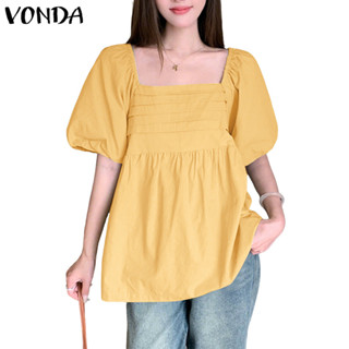 VONDA เสื้อลายเกาหลีสำหรับผู้หญิง ทรง A-Line หลวม คอสี่เหลี่…