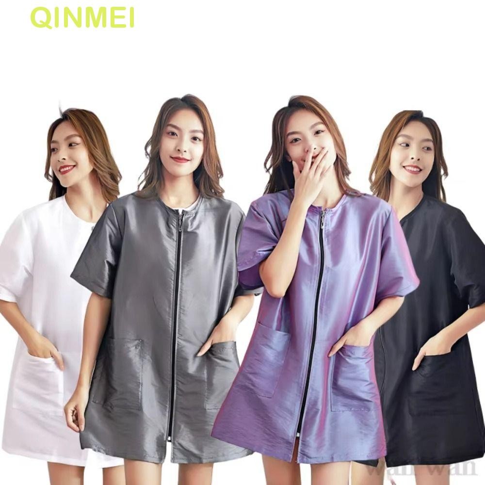 ฉินเหม่ย ร้านตัดผมเสื้อผ้าทํางาน,สั้น/แขนยาวไม่ติดผมร้านทําผมเครื่องแบบ,โพลีเอสเตอร์ขนาดใหญ่ระบายอากาศง่ายซิปช่างทําเสื้อคลุมสําหรับสัตว