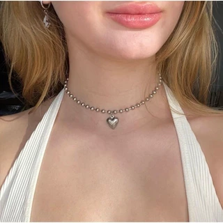 สร้อยคอจี้หัวใจ Y2K เรียบง่าย โช้คเกอร์ พร้อมส่ง