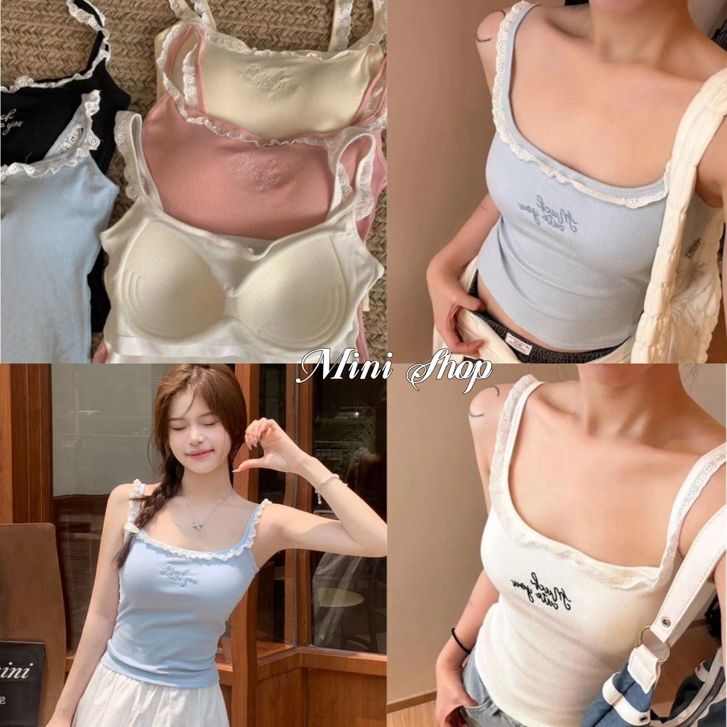 รีวิวเสื้อสายเดี่ยวมีฟองน้ำ แต่งลูกไม้สีพาสเทล: สวยน่ารักใส่สบาย แมทช์ง่าย