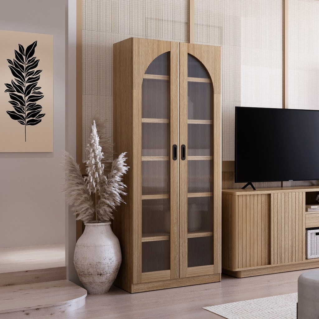 SB Design Square ตู้โชว์ ขนาด 80 ซม รุ่น VALLEY สีไม้อ่อน (80x40x199 ซม.)  แบรนด์ SB FURNITURE