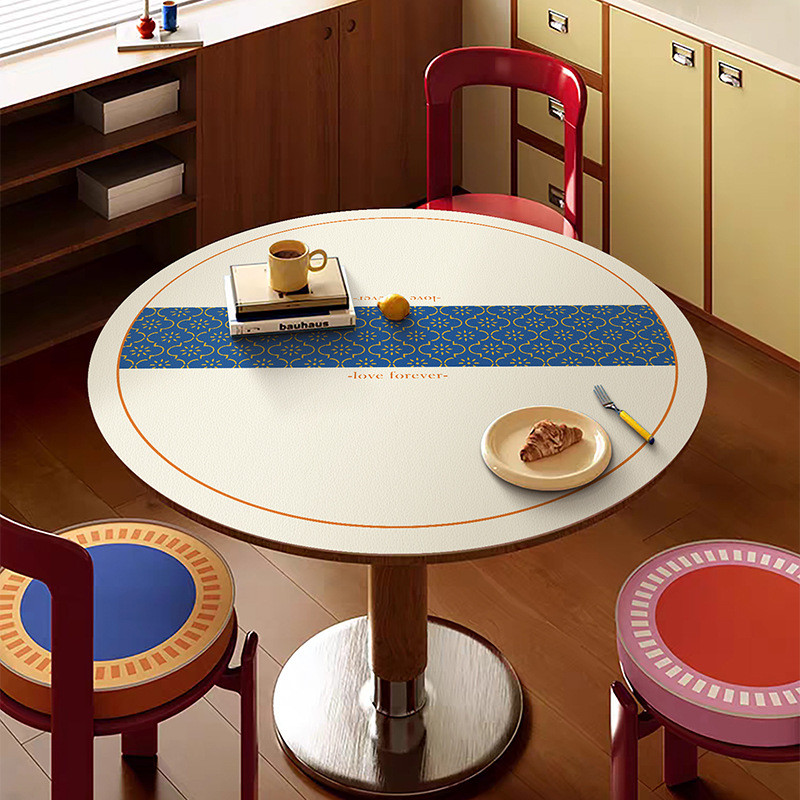 Retro Simple Grid ผ้าปูโต๊ะหนังทรงกลมตกแต่งบ้านกันน้ําเดสก์ท็อปทนต่อการสึกหรอแผ่นป้องกัน Uniersal - รูปที่ 6