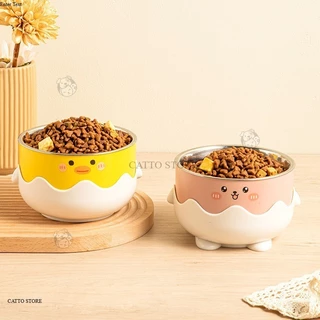 ชามอาหารสัตว์เลี้ยง ชามทรงไข่ ชามสแตนเลส ถอดล้างได้ ฐานกันลื่น ชามแมว ถ้วยอาหารแมว BB