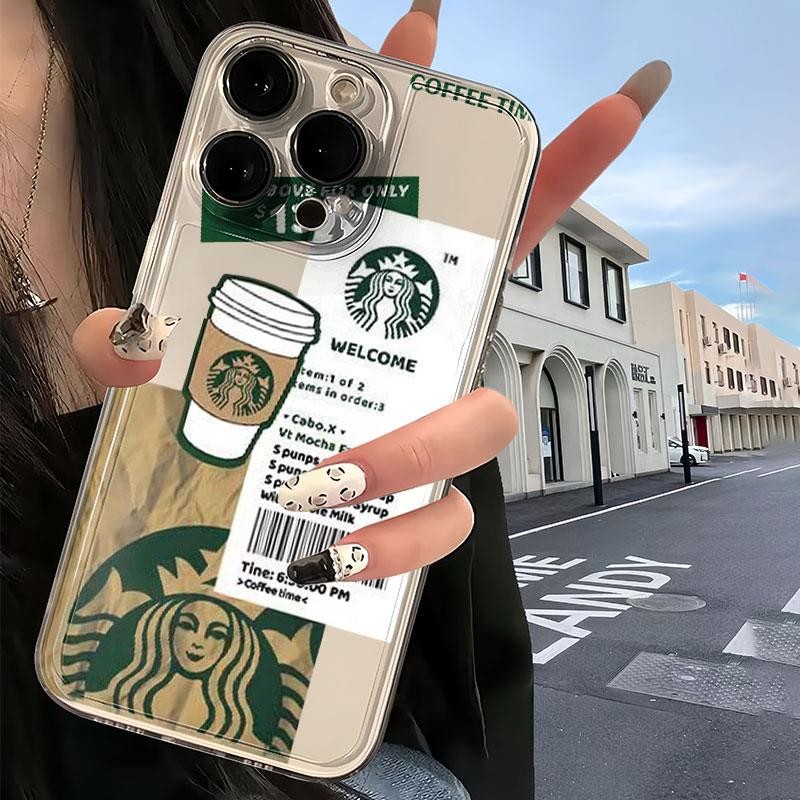 Starbucks Apple iPhone15 14Promax เคสโทรศัพท์ 13 12 การ์ตูน 11 XSMAX Soft Case 7P 8P8.11 เคสโทรศัพท์