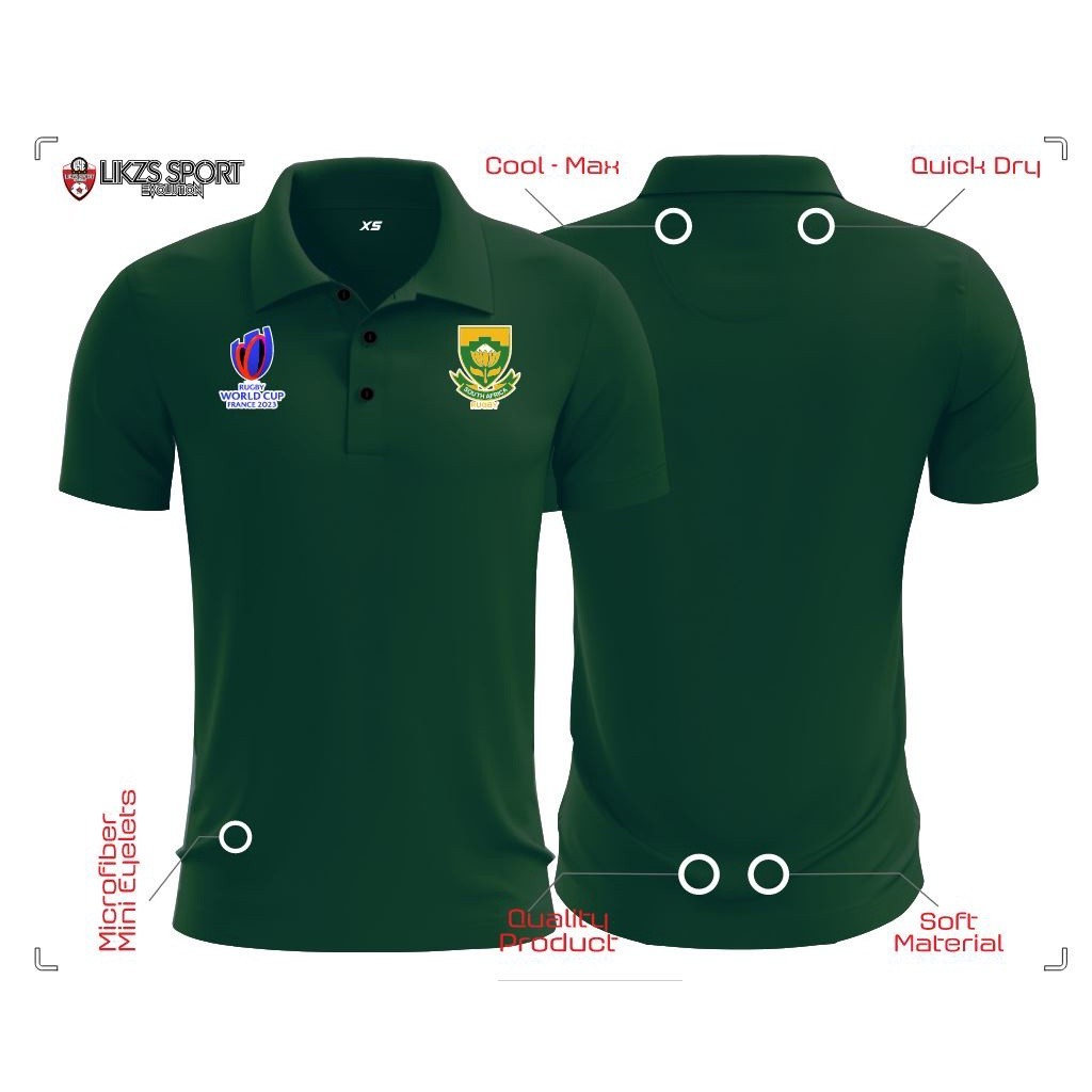 CQ X South Africa Springboks รักบี้ RWC ฝรั่งเศส 2023 DX1 Travel Jersey Rugby Polo Baju Berkolar Rag