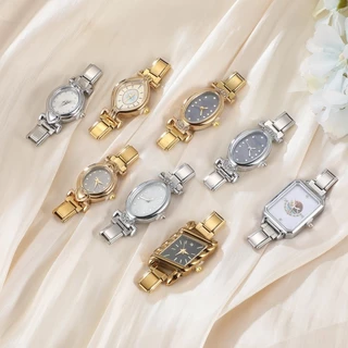 ⌚นาฬิกาข้อมือสแตนเลสสีทอง ออกแบบเหมือนดอกไม้ อิตาลีสไตล์ สายเรียวเหมาะสำหรับวงแขนขนาด 9 มิลลิเมตร