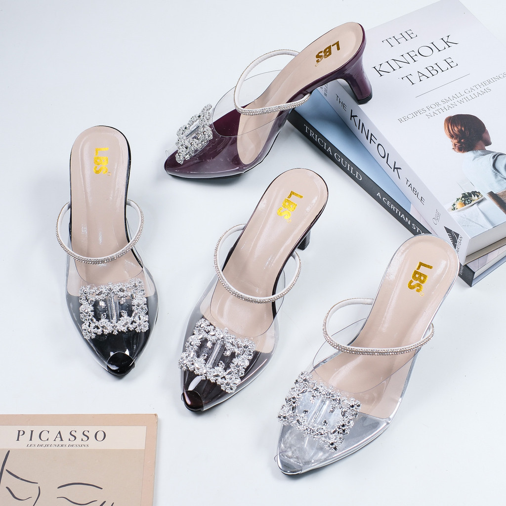 Lbs รองเท้าแตะรัดส้นผู้หญิง 7 ซม. Mica Transparent Premium Pearls Size 37 - 41