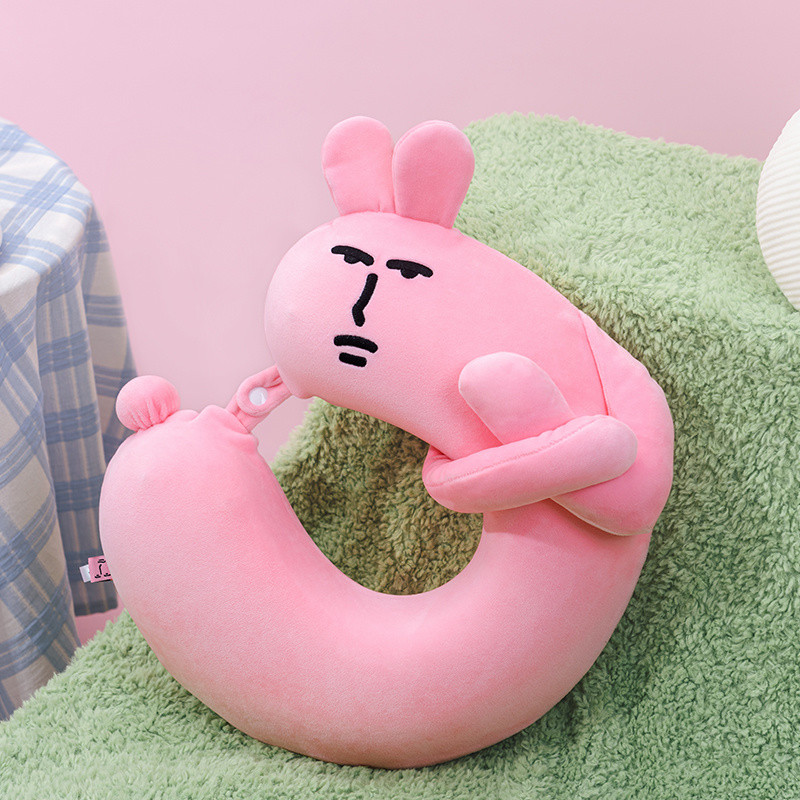 กระต่ายสีชมพู MyFriend Original หมอนรองคอหมอนรูปตัว U สํานักงานพักกลางวันรถเครื่องบินเดินทางหมอนรองค
