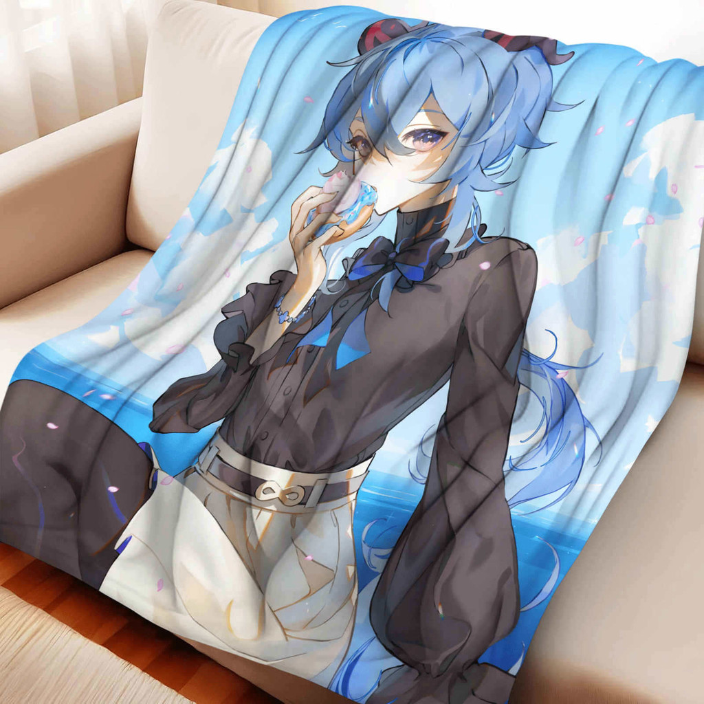 Genshin Impact Ganyu ผ้าห่มสักหลาดแบบพกพา Home Travel Camping โซฟาปิกนิกหนาผ้าห่มสักหลาด