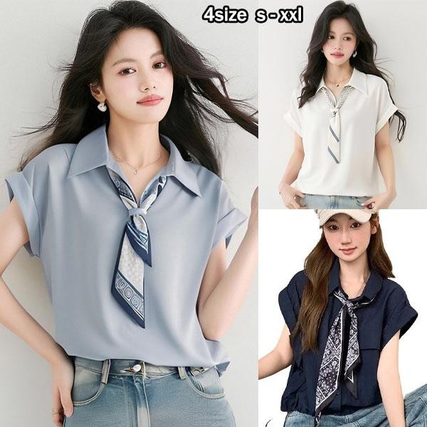 Chili#เสื้อเชิ้ตแขนระบายสีฟ้า ทรงใหม่ ใส่สบาย เหมาะกับทุกสรีระ สวมใส่ได้หลากหลายโอกาส#99159