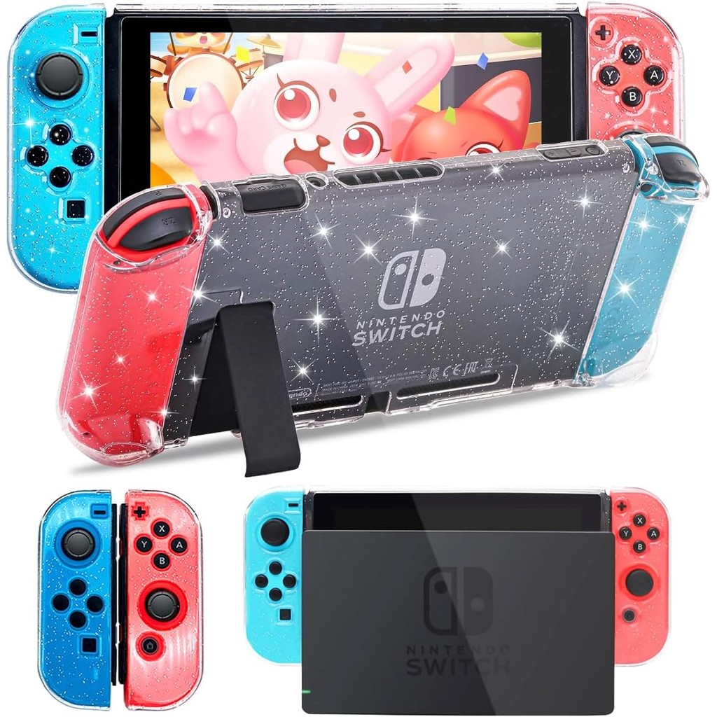 เคส Dockable เข้ากันได้กับ Nintendo Switch 2017, เคสป้องกัน Glitter เวอร์ชันอัปเดตใหม่ล่าสุดสําหรับคอนโทรลเลอร์ Nintendo Switch และ Joy-Con,Crystal Glitter