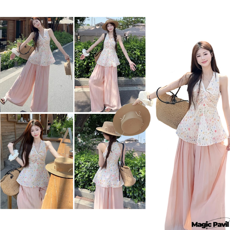 【Magic】พร้อมส่ง | เสื้อกล้าม เสื้อกล้ามลายดอกเล็ก คอวีลดหนาสไตล์หวานสดใส ดีไซน์ทันสมัยมีปมถัก U221