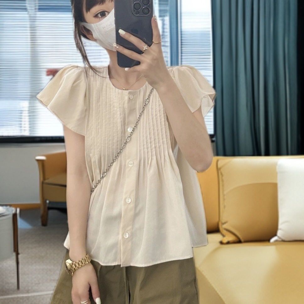 เสื้อผู้หญิงคอปก แขนสั้น สไตล์แฟชั่นฤดูร้อน ลําลอง ลดอายุ ใส่สบาย eek20250816