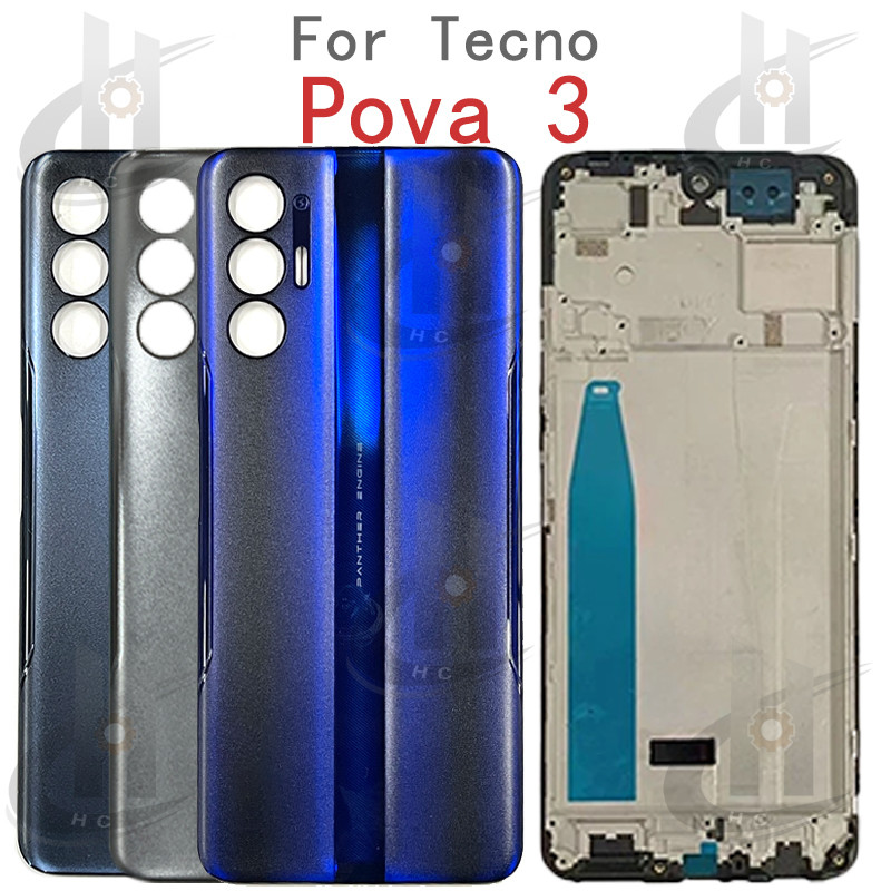 สําหรับ Tecno Pova 3 LF7 LF7n ฝาหลังแบตเตอรี่และกรอบ LCD กรอบกลางพร้อมปุ่มที่อยู่อาศัยด้านหลังด้านหล