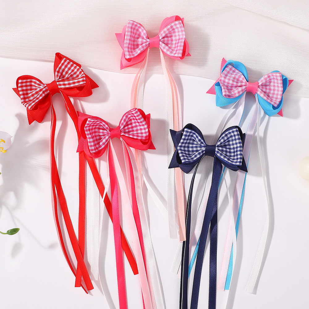 2pcs น่ารักริบบิ้นยาวพู่กันกิ๊บตัดผมสำหรับสาว ๆ Headwear ฤดูใบไม้ผลิพรรคผมหางม้ากิ๊บตัดผมอุปกรณ์เสริม