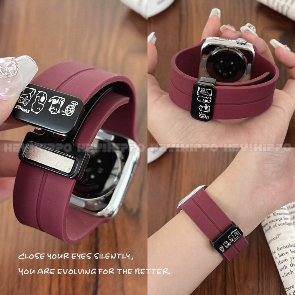 สายรัดแม่เหล็กพับการ์ตูนน่ารักเหมาะสําหรับ ฉันดู 10/9/8/7/6/5/4/3/2/1 สายรัดซิลิโคนเหมาะสําหรับสมาร์ทวอทช์ 49/46/45/44/42/41/40/48มม