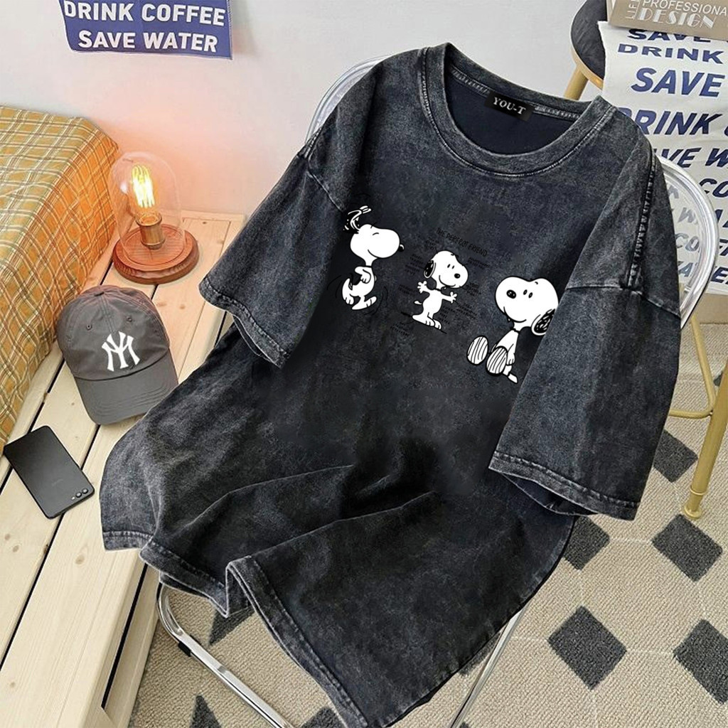Top.street พร้อมส่ง เสื้อยืดฟอก เสื้อยืดชาย วินเทจ สตรีท oversized ใส่สบาย ไม่ต้องรีด 'The Snoopy' 2025