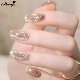 Monja กล่องเล็บ UV เจล Polish Aurora Powder Fairy Glitter ครีมสะท้อนแสง Sequin ความนิยม Soak Offเงา