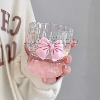 INS 300 ml แก้วโบว์สีสีสรรค์สวย แก้วน้ำดื่มสีใส ตกแต่งด้วยโบว์น่ารักเหมาะเป็นของขวัญ ของฝาก Glass Cup